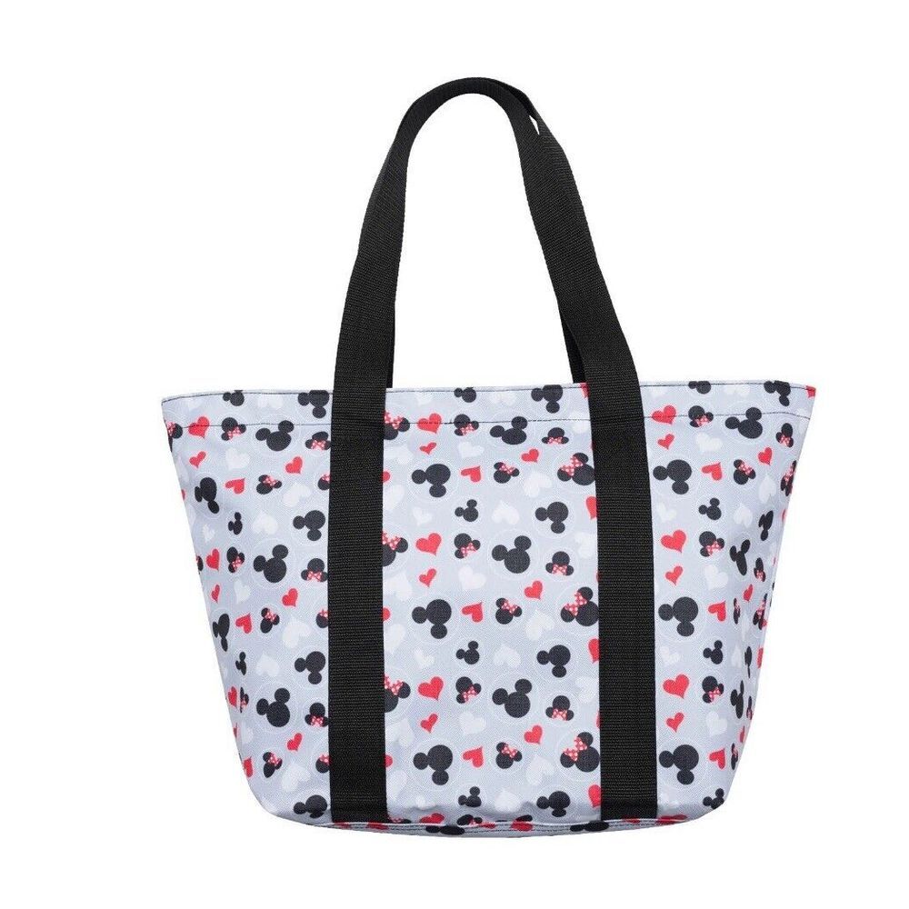 Disney Mickey & Minnie Gray Iconic Print Heart Travel‎ Tote Bag~ Licensed NWT